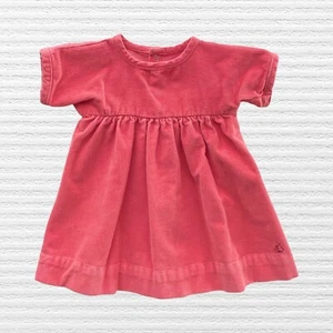 Petit Bateau Baby Girls Pinwale Corduroy Dress Coral Pink Short Sleeve Size 6M - Picture 1 of 11