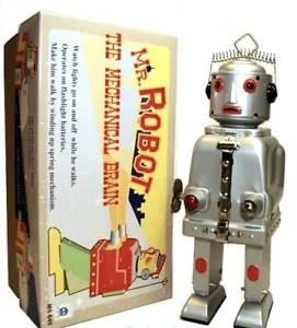 BRANDNEU MR. ROBOTER THE MECHANICAL BRAIN AUFZIEHBATTERIE OP ZINN ROBOTER NEUWERTIG - Bild 1 von 3