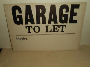 Vintage Rent Rental Sign GARAGE TO LET INQUIRE c.1960 Black Ink Heavy Cardboard - Picture 1 of 8