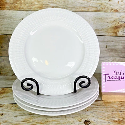 Pfaltzgraff CASSANDRA Traditions White Ribbed Dot Porcelain Dinner Plates Set 4 - Image 1 of 4