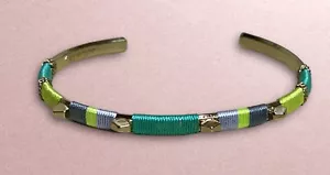 STELLA AND DOT GOLD TONE CUFF BRACELET WITH GREEN Yellow Studs Estate EUC - Picture 1 of 5