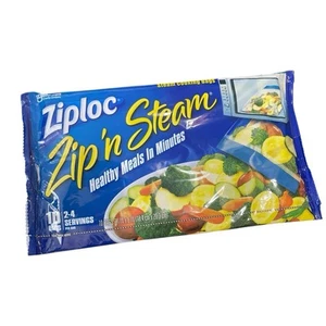 Ziploc Zip 'N Steam Microwave Cooking Bag, 2-4 Servings - 10 Bags Per Pack Read - Picture 1 of 6