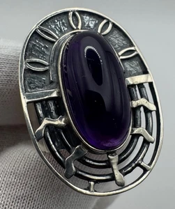 Vintage sterling silver 925 Ring with large amethyst cabochon, US 9.5 - 12.65g - Picture 1 of 13