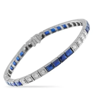 LB Exclusivo Antiguo Platino 1.0ct Diamante y Zafiro Sintético Línea Soporte... - Imagen 1 de 3