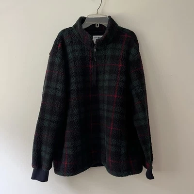 Pullover para mujer Old Navy Sherpa 1/4 cremallera grande a cuadros verde azul vacaciones invierno Foto 1 de 4