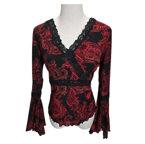 Vtg Fashion Bug Y2K Babydoll Flare Sleeve Top Womens L Whimsigoth Fairy Grunge  - Image 1 of 4