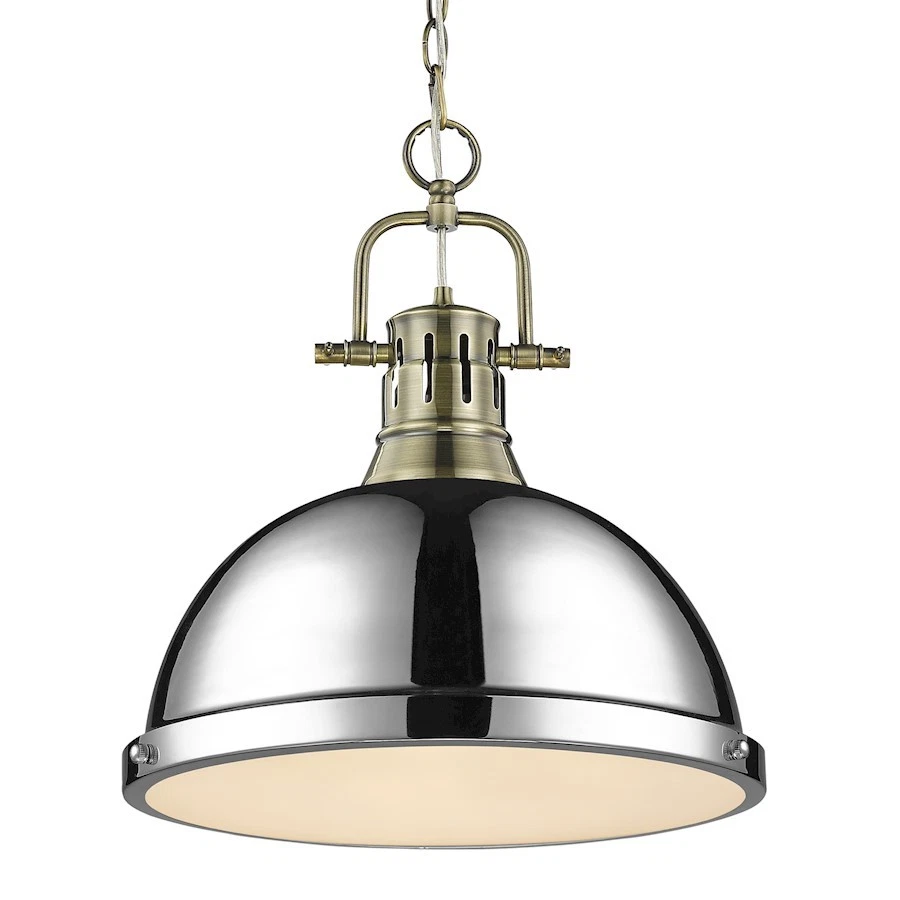 Golden Lighting Duncan 1 Light Large Chain Pendant, Brass/Chrome - 3602-LAB-CH - Imagem 1 de 1