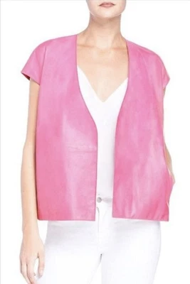 J BRAND Eberhardt Italian Lamb Leather Pink Vest Size Small - Image 1 of 4