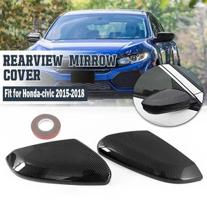 2X For Honda 10th Civic 2016-2021 Rearview Side Mirror Cover Cap Carbon Fiber - Picture 1 of 13