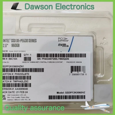 Intel D5 DC P5530 Series 960GB SSD U.2 NVME SSDPF2KX960HZN1 Solid State Drive - Image 1 of 3