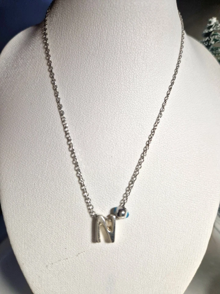925 Серебряный инициал N персонализированный ожерелье ручной работы подарок с сглаз подвеска - Изображение 1 из 4