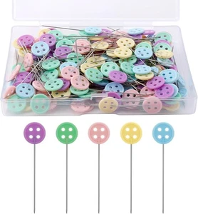 200pcs Flat Button Head Pins, Assorted Colors Decorative Sewing Pins with Storag - Picture 1 of 7