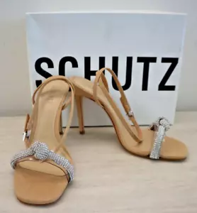 Schutz Women's Sz 8.5B Light Nude Peaky Nubuck Leather Heeled Sandal $128 - Picture 1 of 10