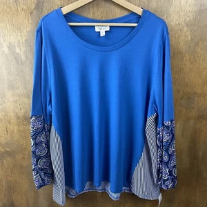 Style & Co Damen Langarm blau gestreift malerisch Paisley Schaufelausschnitt NEU 2X - Bild 1 von 8