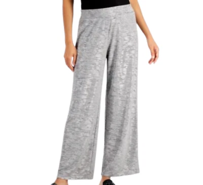 JM Collection Wide Leg Pants Womens size Medium Silver Shiny Pull On New Stretch - Image 1 of 4