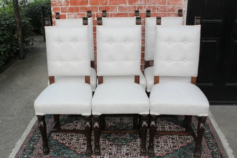 Set of 6 French Antique Renaissance Dining Chairs ~ New Upholstery ~ White ~ Cover