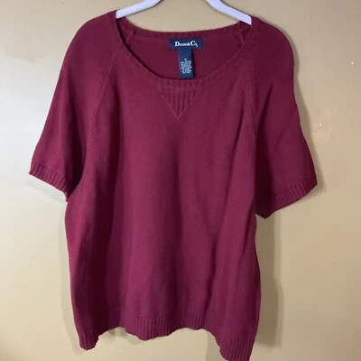 134 Suéter Feminino Denim&Co 1X Marrom Algodão Malha Robusta Manga Curta Pulôver - Imagem 1 de 4