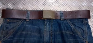 Auténtico Vintage Oriental Bloque Militar Cuero Marrón Pantalones Cinturón - - Imagen 1 de 10