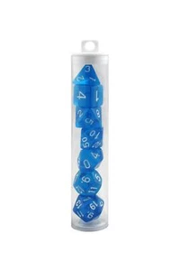 Juego de dados poliédricos transparentes azul eléctrico - Imagen 1 de 2