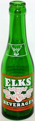 Botella de refresco vintage ELKS BEBIDAS 7 oz vidrio verde 1948 Leavenworth Kansas Foto 1 de 3