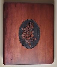 Mahogany Colored Rose Engraved 10.25" Wood 6 Ring Binder Photos Journal Gift