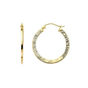 Gold 14K Yellow Gold 2mm Diamond Cut Hoop Earrings - Picture 1 of 4