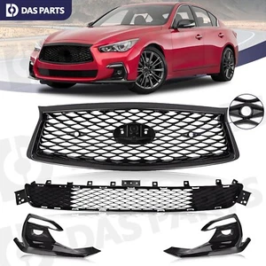 4PCS For 2018-2022 Infiniti Q50 Sport Front Upper Lower Grille Fog Light Bezels - Picture 1 of 15