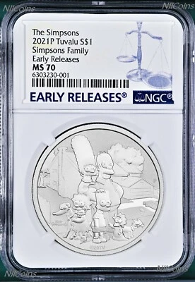 2021 Simpsons Family Simpson $1 1oz .9999 Silver COIN NGC MS70 ER  - Image 1 of 2
