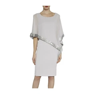 Chesca Crepe and Chiffon Dress Sequin Trim Silver Mist UK16 Mother of the Bride  - Picture 1 of 9