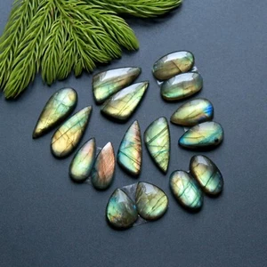 8Pair 130Cts Natural Labradorite Cabochon Gemstone Pair Lot 30x9-16x8mm #14864 - Picture 1 of 8