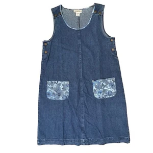 Country Store Denim Jumper Dress Small Sleeveless Blue with Floral Pockets - Picture 1 of 9