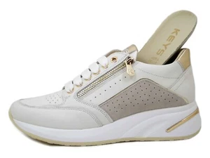 Sneakers Donna Bianche Beige e Oro in Pelle Plantare Estraibile KEYS - Picture 1 of 5