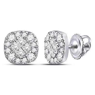 14k White Gold Womens Princess Diamond Fashion Cluster Earrings 1/4 ctw 128643 - Image 1 of 2