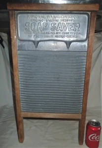 ANTIQUE PRIMITIVE COUNTRY HOME KITCHEN WOOD METAL SOAP SAVER CLOTHES WASH BOARD - Picture 1 of 10
