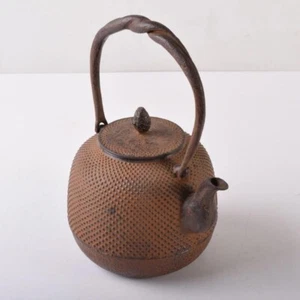Used Nanbu Tekki Tea Pot Kettle Rock Cast Arare Crest Antique Craft From Japan - Picture 1 of 17