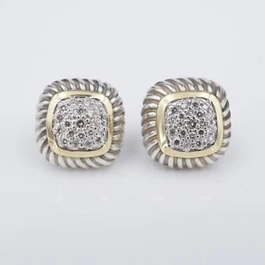 David Yurman Pave Diamond Earrings Albion Sterling Silver 18K Gold ES2602 - Picture 1 of 5