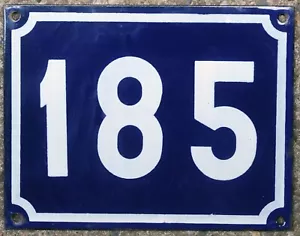 Large old blue French house number 185 door gate plate plaque enamel sign NOS - Picture 1 of 1