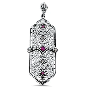 GENUINE RUBY & PEARL 925 STERLING SILVER DECO ANTIQUE STYLE PENDANT #154 - Picture 1 of 2