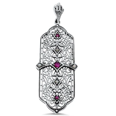 GENUINE RUBY & PEARL 925 STERLING SILVER DECO ANTIQUE STYLE PENDANT         #154 - Image 1 of 2