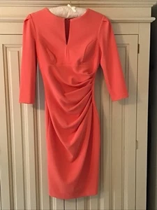 Diva Catwalk Stretch Bodycon Coral Dress With 3/4 Sleeves Size M - Picture 1 of 10