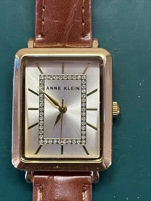 Anne Klein Tank Style Women's Quartz Watch Brown Vegan Leather Band, 24mm - Image 1 of 4