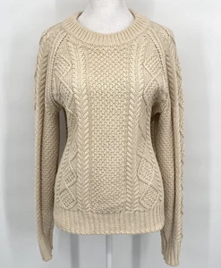 Suéter L.L.Bean Signature Mujer Medio Beige Tejido con Cable Algodón Grueso Pescador - Imagen 1 de 15