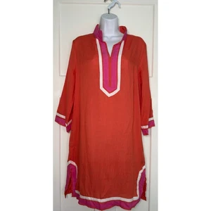 Les Canediers Tunic Dress Orange Pink Vneck SIZE 12 - Picture 1 of 14