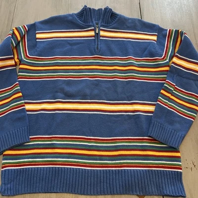 Lauren Ralph Bayadere 蓝色条纹 1/4 拉链套衫毛衣女式 S 复古 90 年代 — 第 1/4 张图片