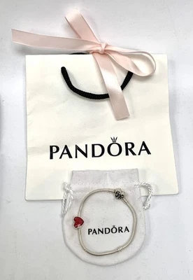 Pandora Sterling Silver Charm Bracelet with 1x Heart Charm & Family Heart Clasp - Image 1 of 4