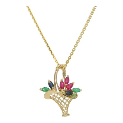 Gold Anhänger Blumenkorb mit Rubin, Saphir, Smaragd 25324714, Second Hand, getra - Bild 1 von 2