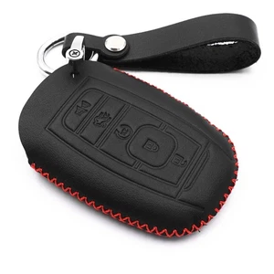 Black Leather For Lincoln Continental MKC MKZ Navigator 5 Buttons Key Fob Cover - Picture 1 of 5