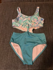 Art Class Girls' Floral Printed Tropical Twist Swimsuit, Large 10/12 - Picture 1 of 6