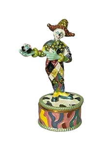 Harlequin Jester & Ball Rucinni Jeweled Enamel Trinket Box w/ Surprise Inside - Picture 1 of 8
