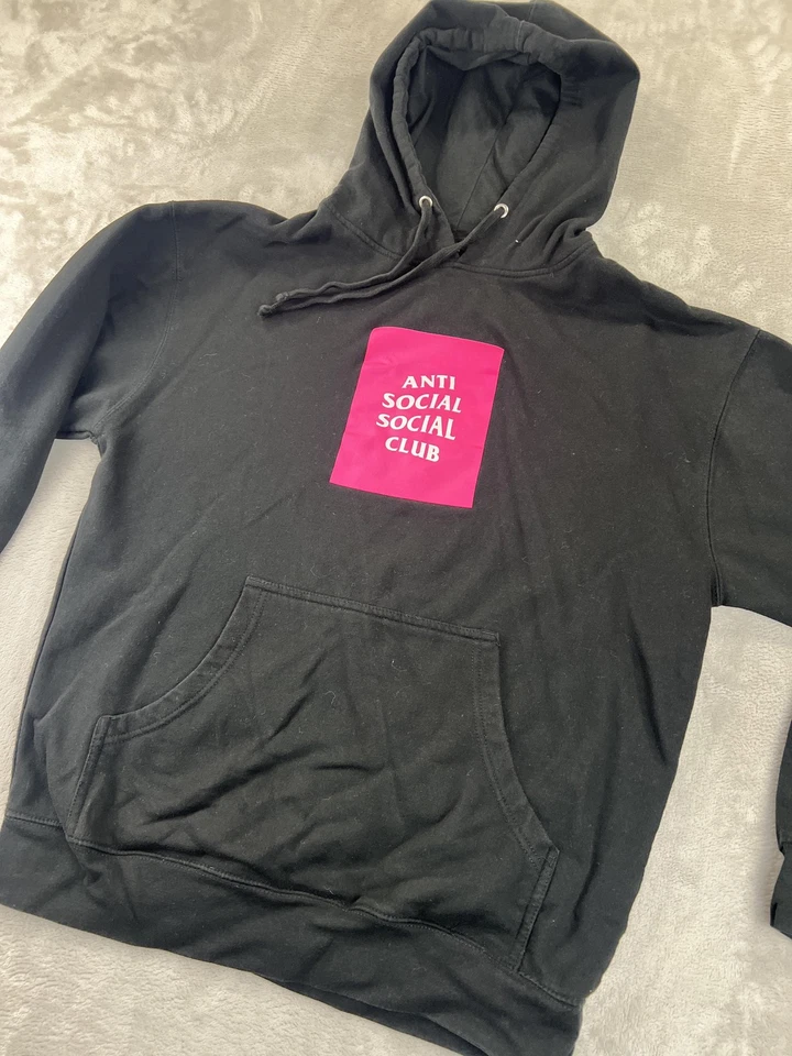 Sudadera con Capucha Anti Social Social Club Para Hombre Grande Negra Rosa Logo de Caja 100% Algodón EE. UU. Foto 1 de 4